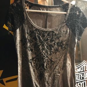 Grey and black lace shirt